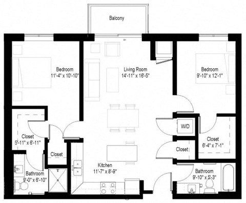 A black and white image of a house floor plan with a balcony.